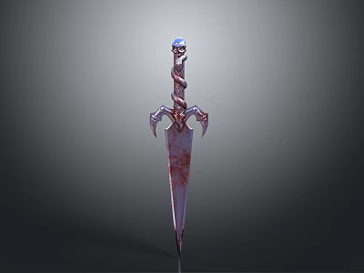 Detailed Bloodstained Ornate Sword With Twisted Hilt And Gemstone Accent 3d model