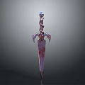 Detailed Bloodstained Ornate Sword With Twisted Hilt And Gemstone Accent