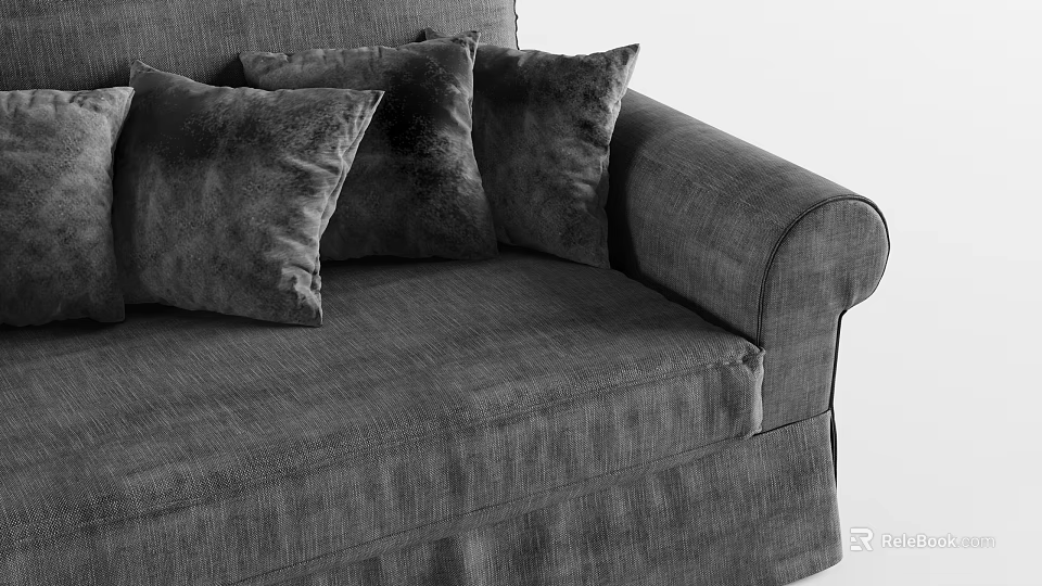 Comfortable Gray Sectional Sofa With Plush Velvet Pillows And Curved Arms 3d model 