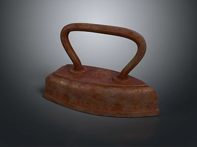 Rusty Vintage Clothes Iron With Curved Handle And Weathered Metal Surface 3d model
