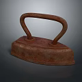 Rusty Vintage Clothes Iron With Curved Handle And Weathered Metal Surface
