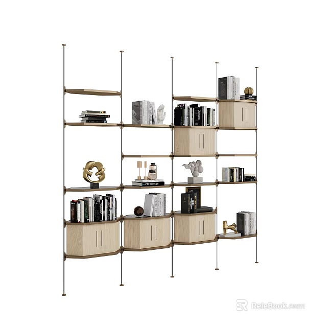 Modern Display Cabinet With Open Shelves Closed Cabinets Books And Decorative Items 3d model 
