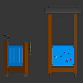 Kids Wooden Playground Equipment with Blue Railings Orange Frames Gray Roof and Colorful Decorations