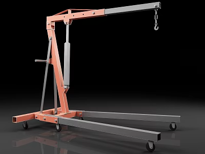 Orange Heavy Duty Industrial Mobile Crane With Metal Frame Wheels And Lifting Chain 3d model