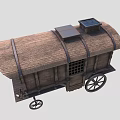 Antique Wooden Carriage Featuring Arched Roof Wooden Spoked Wheels And Door