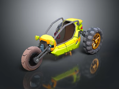 Yellow Three Wheeled Motorcycle With Large Tires And Open Seat Design 3d model