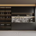 Modern Black Wine Cabinet Design With Marble Countertop Glass Doors And Wine Storage