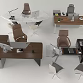 Stylish Modern Office Desks Setup With Ergonomic Chairs Computer Monitors Table Lamps And Potted Plants