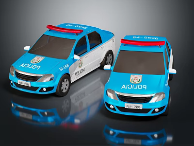 Blue Toy Police Cars With Red Lights And POLICIA AIDUOA Logos 3d model