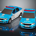 Blue Toy Police Cars With Red Lights And POLICIA AIDUOA Logos