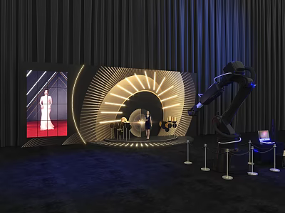 Modern Photo Spot Featuring LED Screen Curved Lighting Design And Robot Arm 3d model