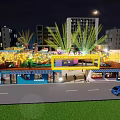 Vibrant Commercial Street Night Scene with Bright Lighting Shops Pedestrians and Cars