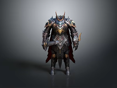 Mythical Warrior Armor With Metallic Spiked Design And Golden Accents Red Cape 3d model