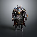 Mythical Warrior Armor With Metallic Spiked Design And Golden Accents Red Cape