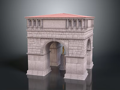 Ancient Roman Style Triumphal Arch With Red Tile Roof And Stone Structure 3d model