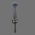 Medieval Fantasy Sword With Unique Metallic Blade Decorative Hilt And Green Accents