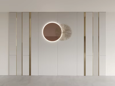 Elegant Modern Sofa Background Wall Design With Circular Mirror And Metal Accents 3d model