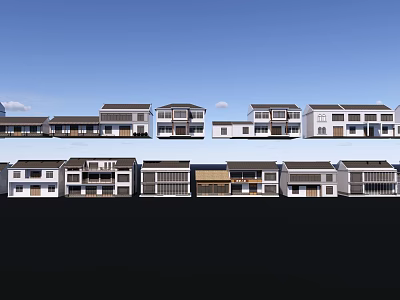 Traditional And Modern Homestay Buildings With Diverse Exterior Facades And Roof Designs 3d model