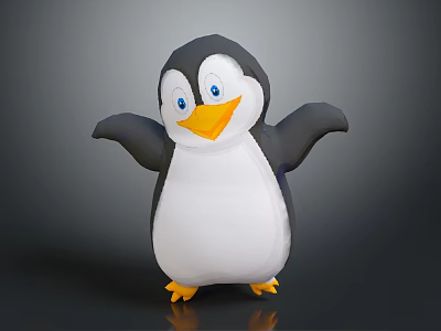 Cartoon Penguin Character With Black And White Body Blue Eyes Yellow Beak And Outstretched Arms 3d model