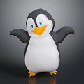 Cartoon Penguin Character With Black And White Body Blue Eyes Yellow Beak And Outstretched Arms 3d model