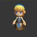 Cartoon Style 3D Game Movie Character with Blonde Hair Blue Eyes and Blue Beige Outfit