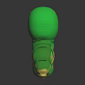 Green Caterpillar Toy Yellow Green Stripes Closed Eyes Pink Cheeks on Black Surface with Reflection