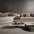 Elegant Modern Living Room Interior With Wooden Wall Gray Sofa Green Plant And Large Windows