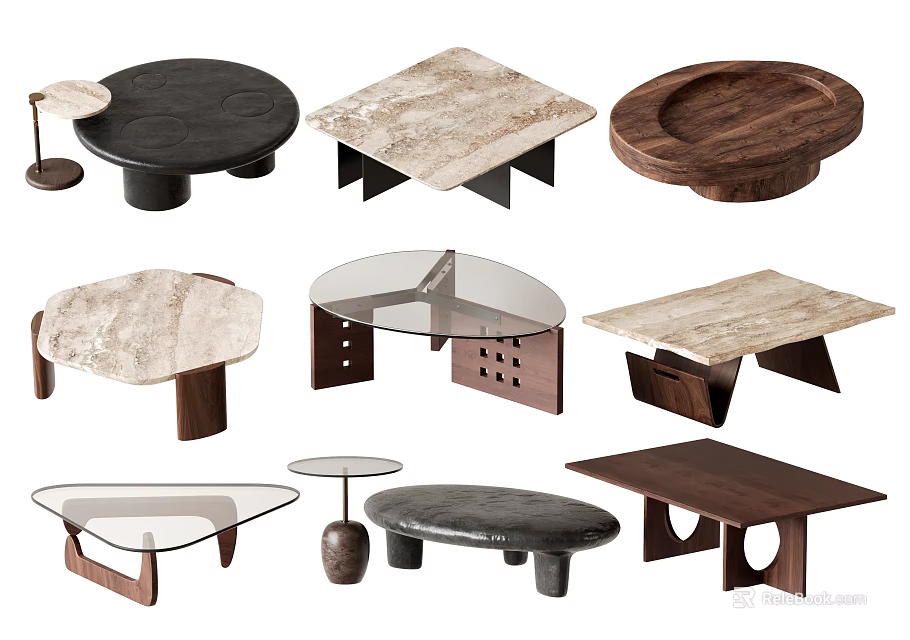 Modern Coffee Tables With Various Shapes And Marble Wood Glass Materials 3d model