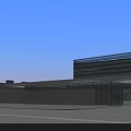 Modern Industrial Factory Building With Glass Curtain Wall Gray Exterior Green Trees And Blue Sky