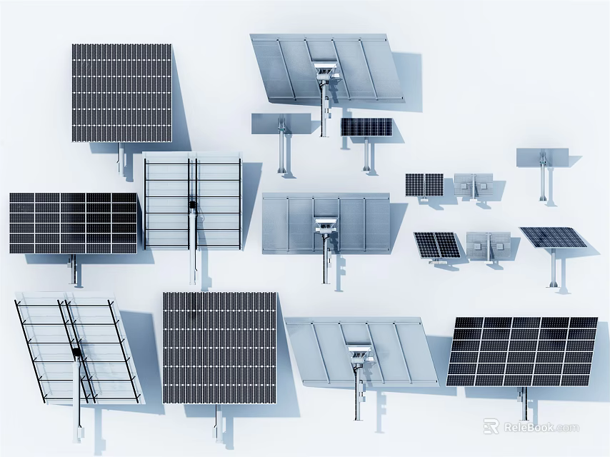 Various Solar Panels With Different Designs And Mounting Structures For Energy 3d model 