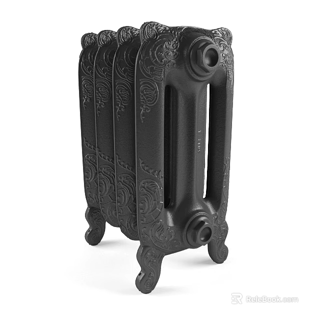 Black Cast Iron Radiator With Ornate Decorative Patterns And Vintage Design 3d model 