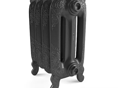 Black Cast Iron Radiator With Ornate Decorative Patterns And Vintage Design 3d model