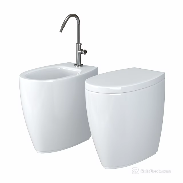 Modern White Smart Toilet and Bidet in Sleek Contemporary Bathroom Design 3d model 