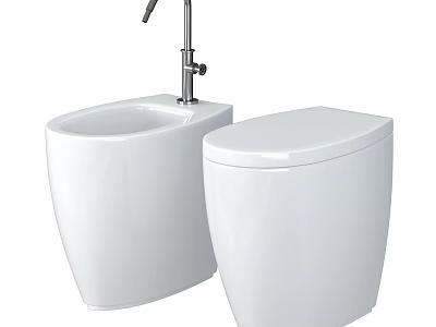 Modern White Smart Toilet and Bidet in Sleek Contemporary Bathroom Design 3d model