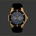 Luxury Fashion Wrist Watch With Black Leather Strap Gold Dial And Crystal Accents Design