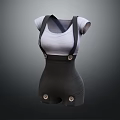 Stylish Fitted Women's White Top Featuring Black Suspenders And Decorative Buttons