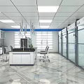 Modern Laboratory Interior With Lab Benches Glass Cabinets Instruments and Ergonomic Chairs