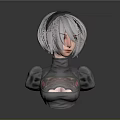 Game Movie Character 3D Bust Model With Short Gray Hair And Dark Outfit Red Patterns