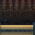 Elegant Front Desk Backdrop Wall With Intricate Geometric Patterns And Illuminated Reception Counter 3d model