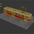 Red And Beige Tram Train With Pantograph On Top Parked On Gray Platform