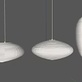 Three Modern Paper Pendant Lights With Minimalist Oval Shape And Striped Pattern 3d model