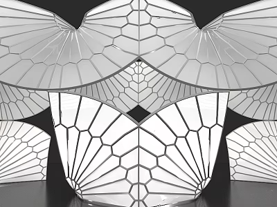 Symmetrical Geometric Design With Fan Shaped Honeycomb Pattern In Black And White 3d model
