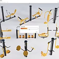 Various Yellow And Black Fitness Equipment For Gym Training Exercises