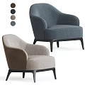 Modern Upholstered Lounge Chairs with Beige Navy Blue Fabric and Black Metal Legs