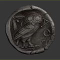 Ancient Silver Coin Featuring Owl Design With Olive Branch And Cracked Surface