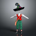 Witch Costume With Black Hat Round Glasses Red Vest Green Plaid Pants And Small Bag
