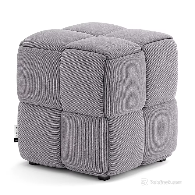 Gray Fabric Modular Cube Sofa Stool With Textured Design For Living Room 3d model