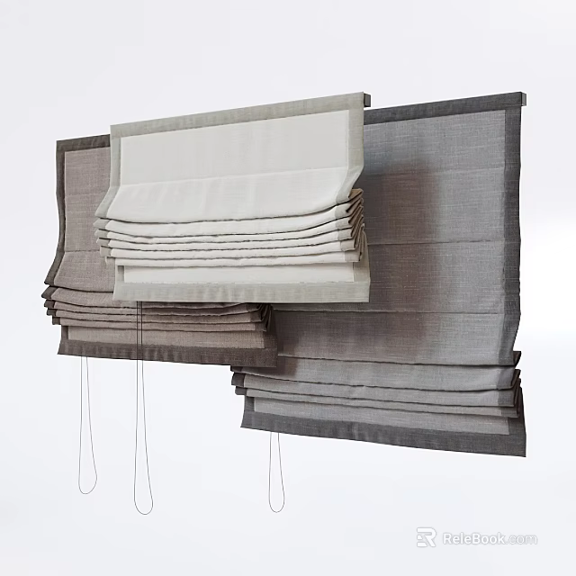 Stylish Roman Blinds With Linen Fabric In Neutral Tones And Classic Folded Design 3d model 
