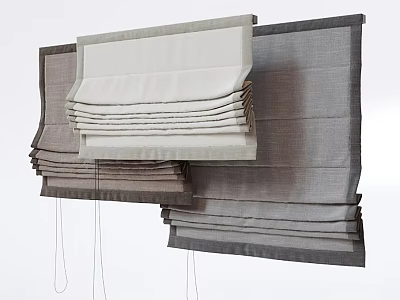Stylish Roman Blinds With Linen Fabric In Neutral Tones And Classic Folded Design 3d model