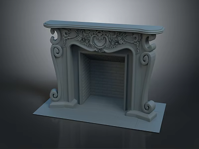 Ornate Classical Fireplace Mantel With Carved Scrolls And Decorative Details 3d model